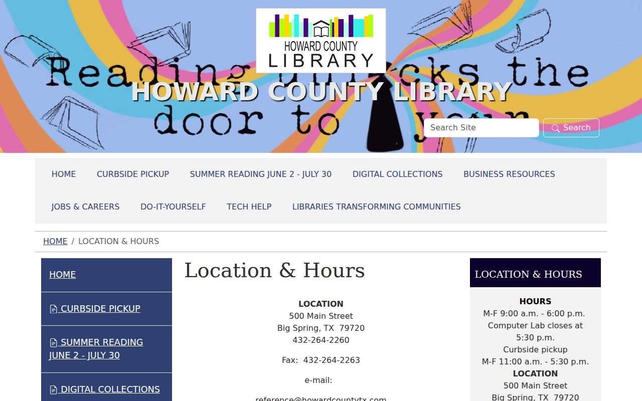 Big Spring previous residents Howard County Library hours