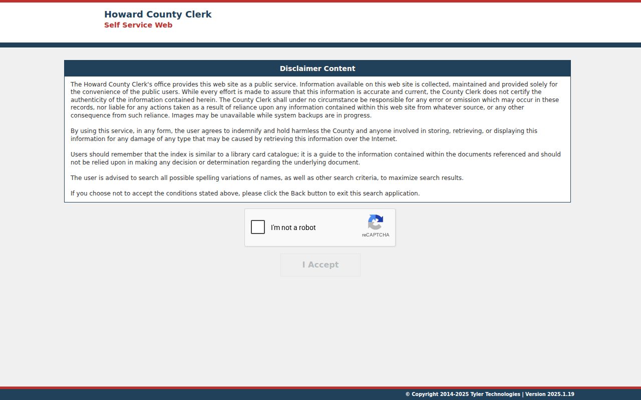 Big Spring street directory Howard County Clerk portal disclaimer