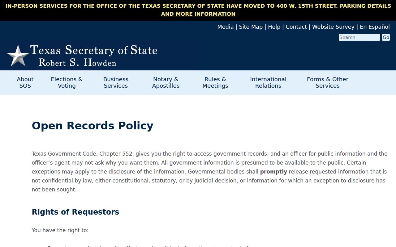 Big Spring ZIP code directory reference to Texas Public Information Act guidance