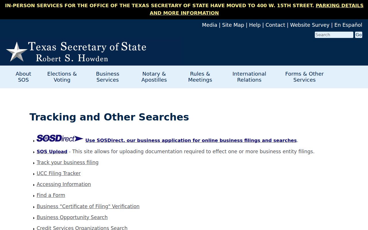 Big Spring ZIP code directory reference to Texas Secretary of State entity search